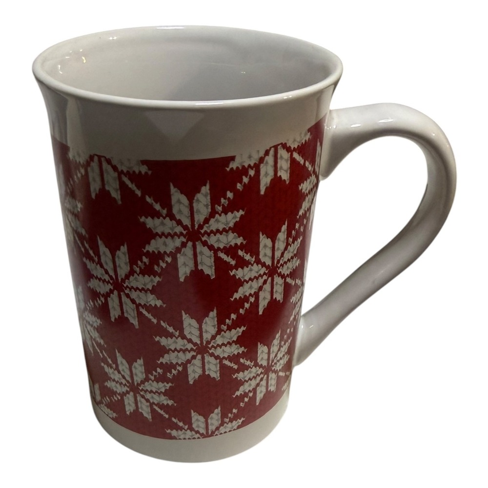 Royal Norfolk Red White Snowflake Fair Isle Coffee Mug Holiday Christmas Cup